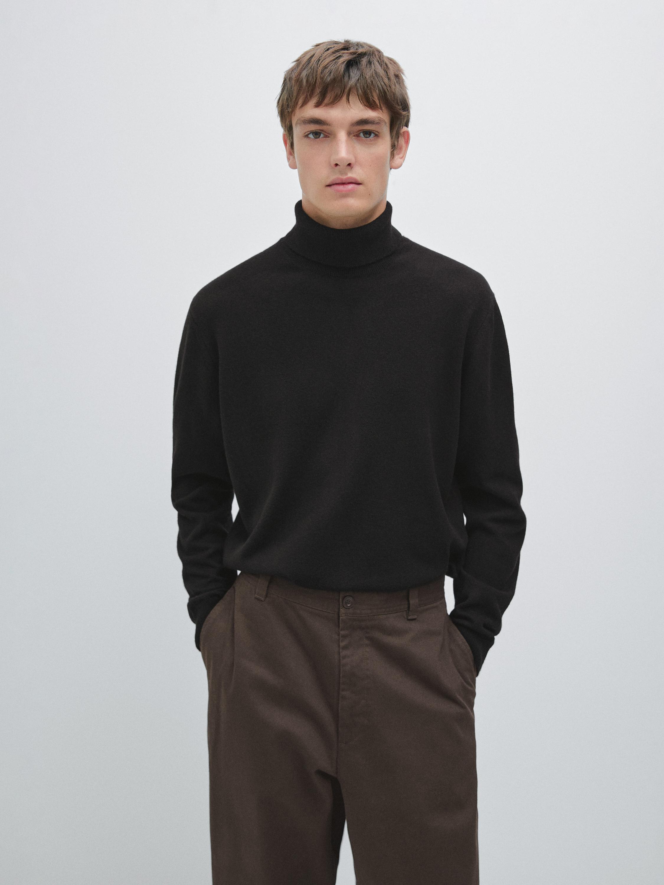 Wool blend knit sweater with high neck